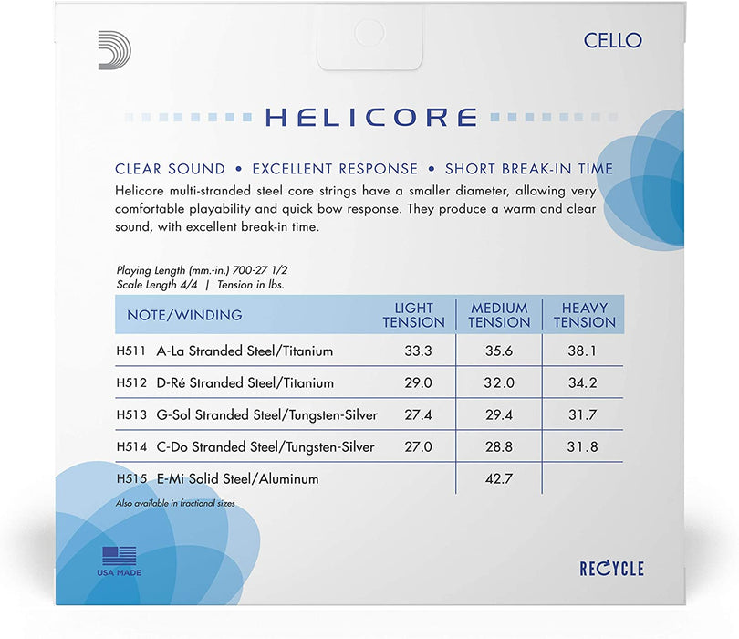 D'Addario Helicore Cello String Set - 4/4 Medium Scale H510