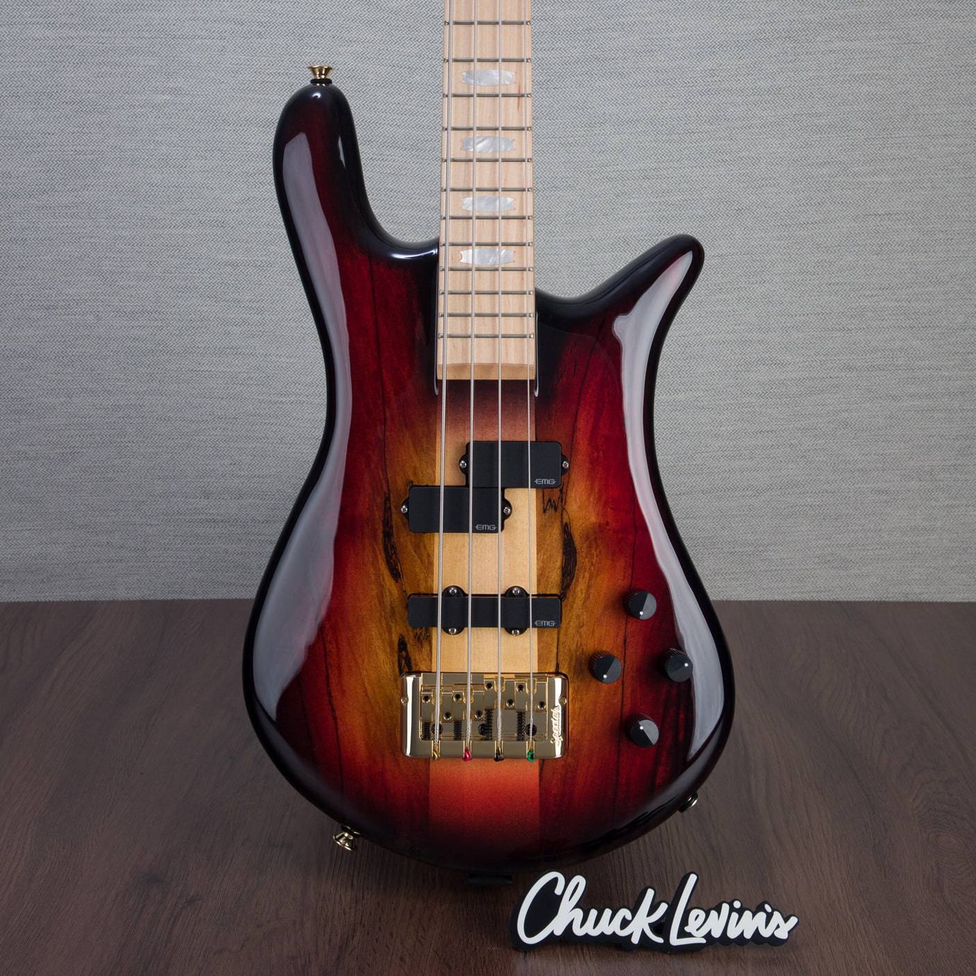 Spector Euro 4 LT Spalted Maple Bass Guitar - Fire Red Burst - CHUCKSCLUSIVE - #]C121SN 21112