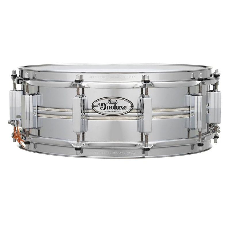 Pearl Duoluxe 6.5x14 Inlaid Chrome / Brass Snare Drum - Nicotine White Marine Pearl