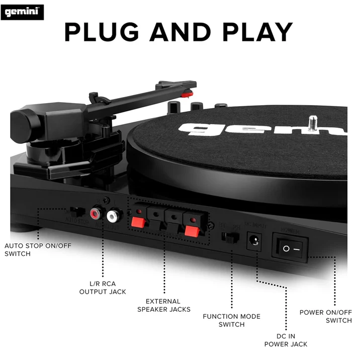 Gemini Turntable Bluetooth and Dual Stereo Speakers