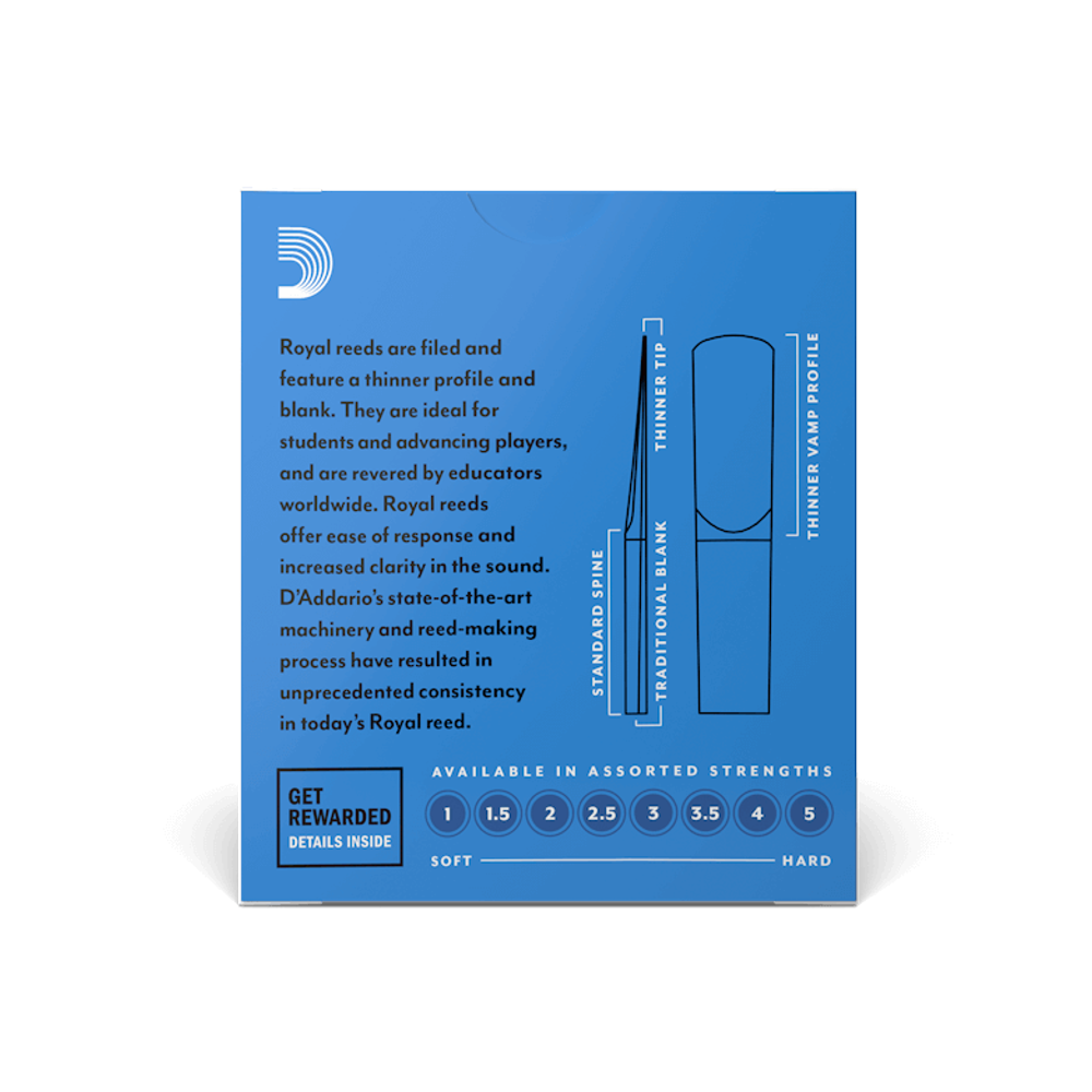 D'Addario RBB10 Royal Filed E-Flat Clarinet Reed 10-Pack - New,3