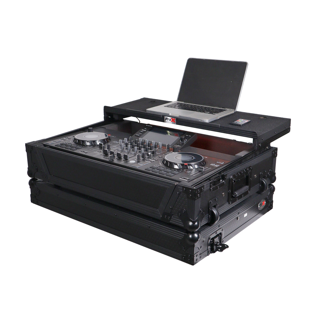 ProX XS-SCLIVE4LTBLATA Flight Style Road Case For Denon SC Live 4 Controller with Laptop Shelf RGB LED 1U Rack Space Black Finish