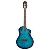 Ortega Tour Player Series Thinline Crossover Nylon String Acoustic Electric - Flamed Maple Blue