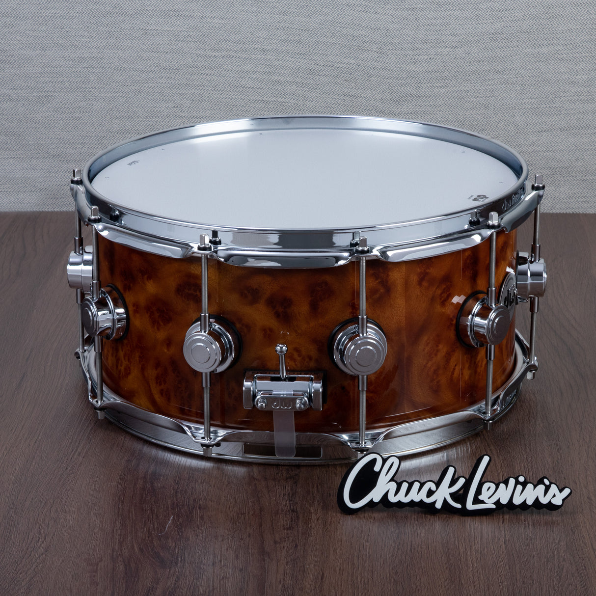 DW 6.5 x 14-Inch Collector's Maple Exotic Series Snare Drum - Natural Lacquer over Camphor Burl