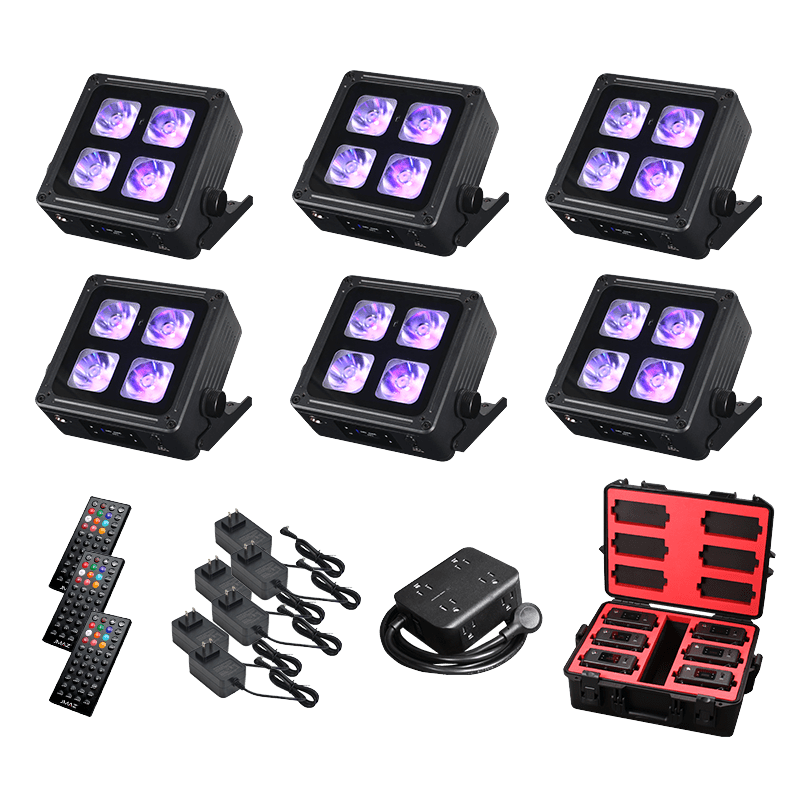 JMAZ MAD PAR 4IP 6PK 60W RGBWA+UV LED Battery Powered Outdoor Uplight Kit