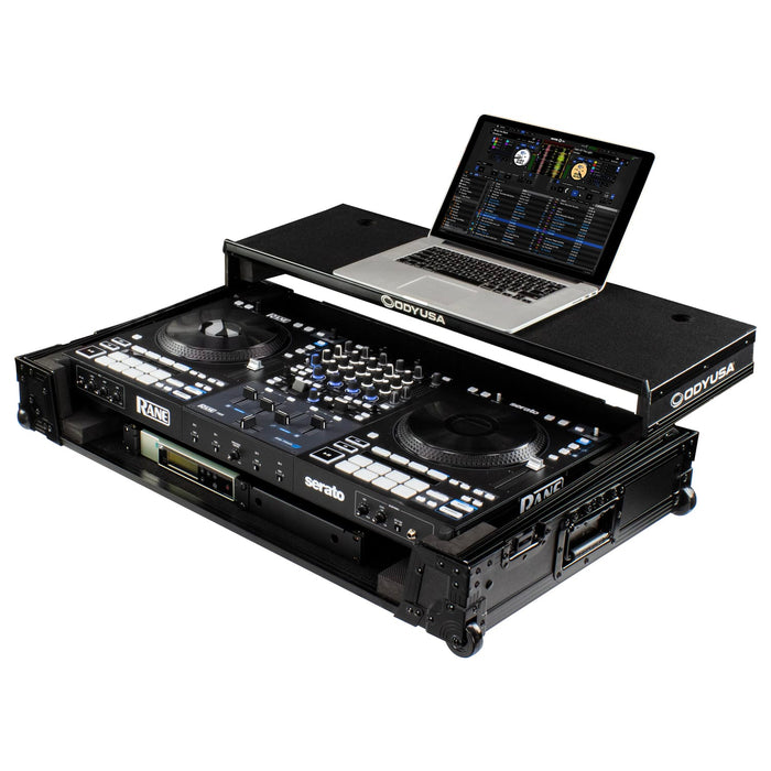 Odyssey FZGSRANE4W1BL RANE FOUR Black Label 1U Flight Case with Glide Style Laptop Platform and Wheels