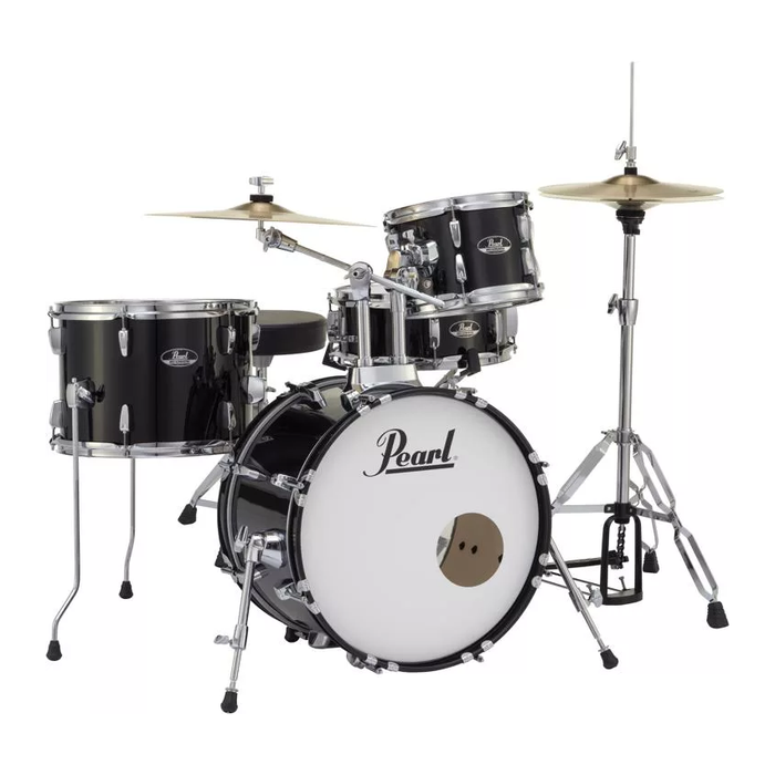 Pearl Roadshow Complete 4-Piece Drum Set With Hardware and Cymbals, Jet Black - New,Jet Black