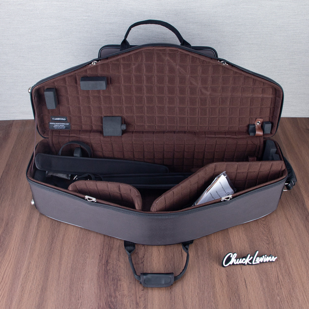 Marcus Bonna Double Case for Tenor and Soprano Sax with Fixed Straight Neck - Carbon Fiber - Dark Brown