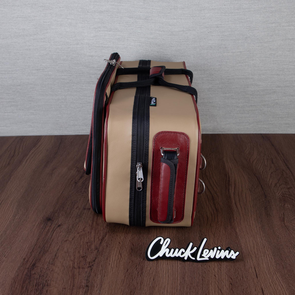 Marcus Bonna Gentleman's Bassoon Case - Beige/Ivory Leather, Wine Red Trim, Silver Metal Logo