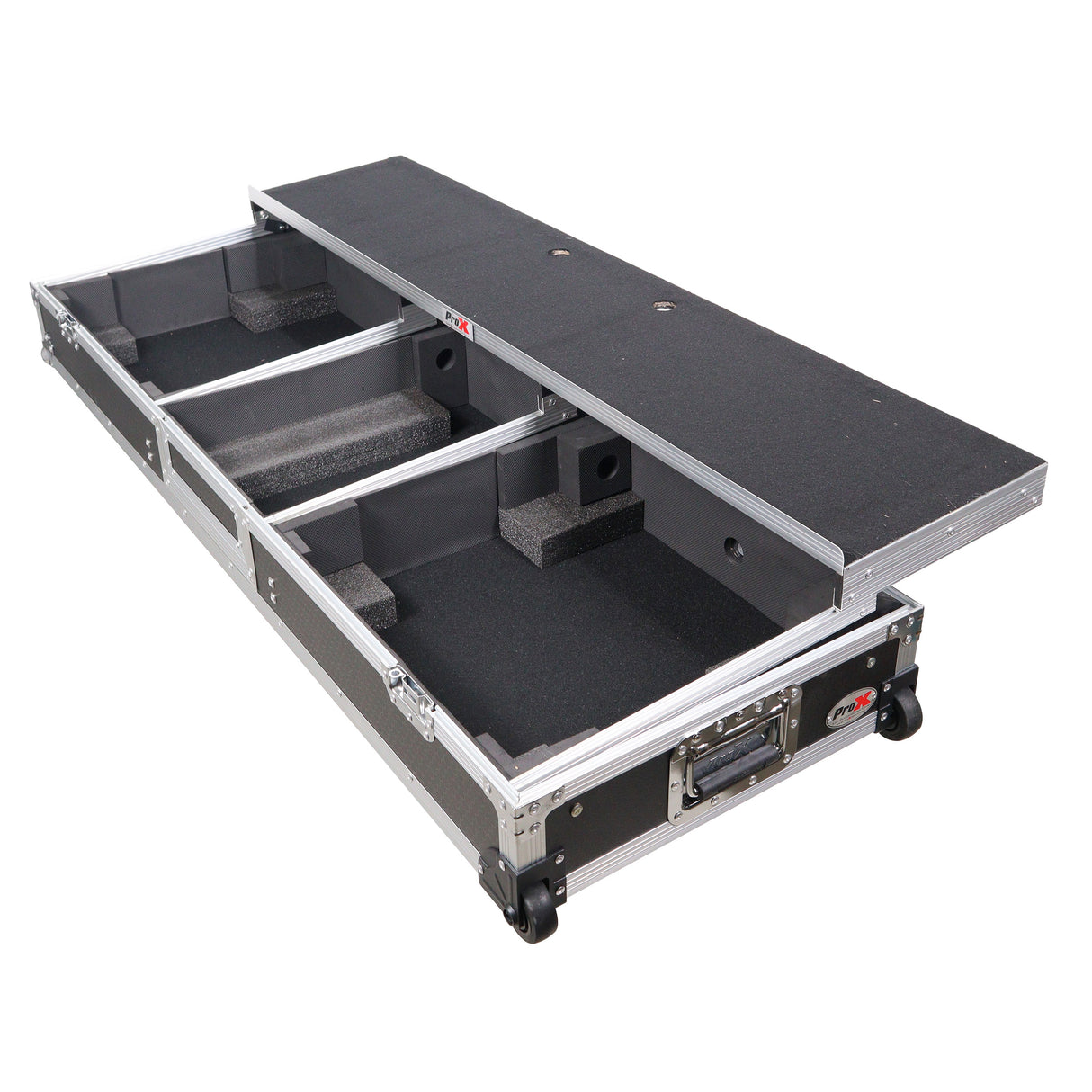 ProX XS-TMC1012WLTFSTND DJ Coffin Flight Case for (2) 1200 Style Turntables 10-inch 12-inch Mixers with Sliding Laptop Shelf and Wheels