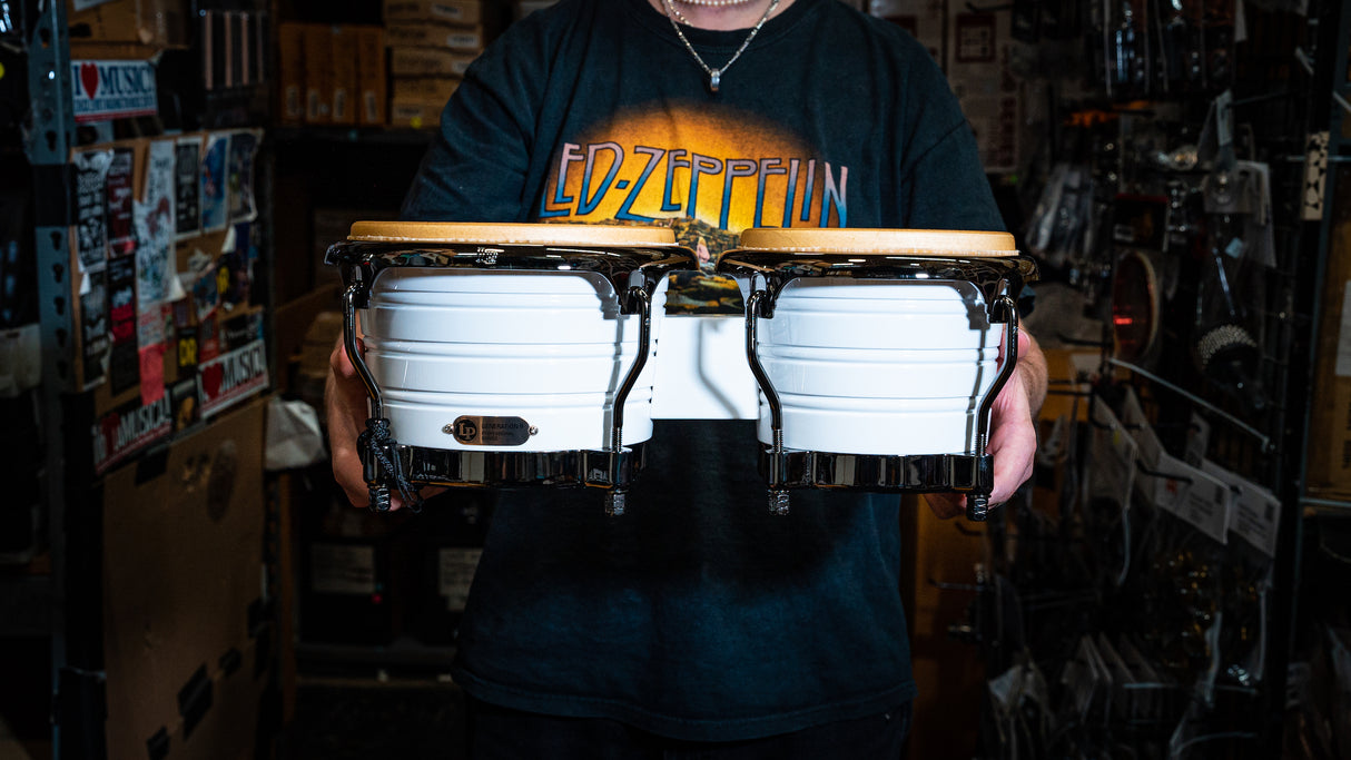 Latin Percussion LP201AX-2 Generation II Bongos - White With Black Nickel Hardware