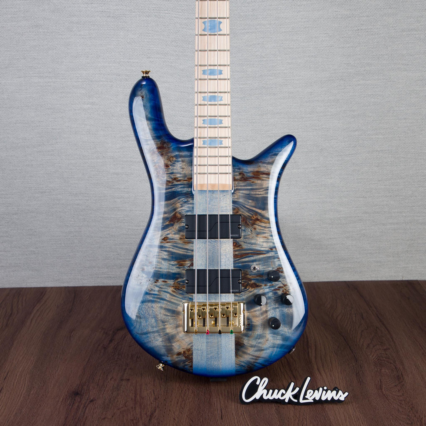 Spector Euro 4 LT Poplar Burl Over Ash Electric Bass Guitar - Faded Light Blue Gloss - CHUCKSCLUSIVE - #]C121NB23307