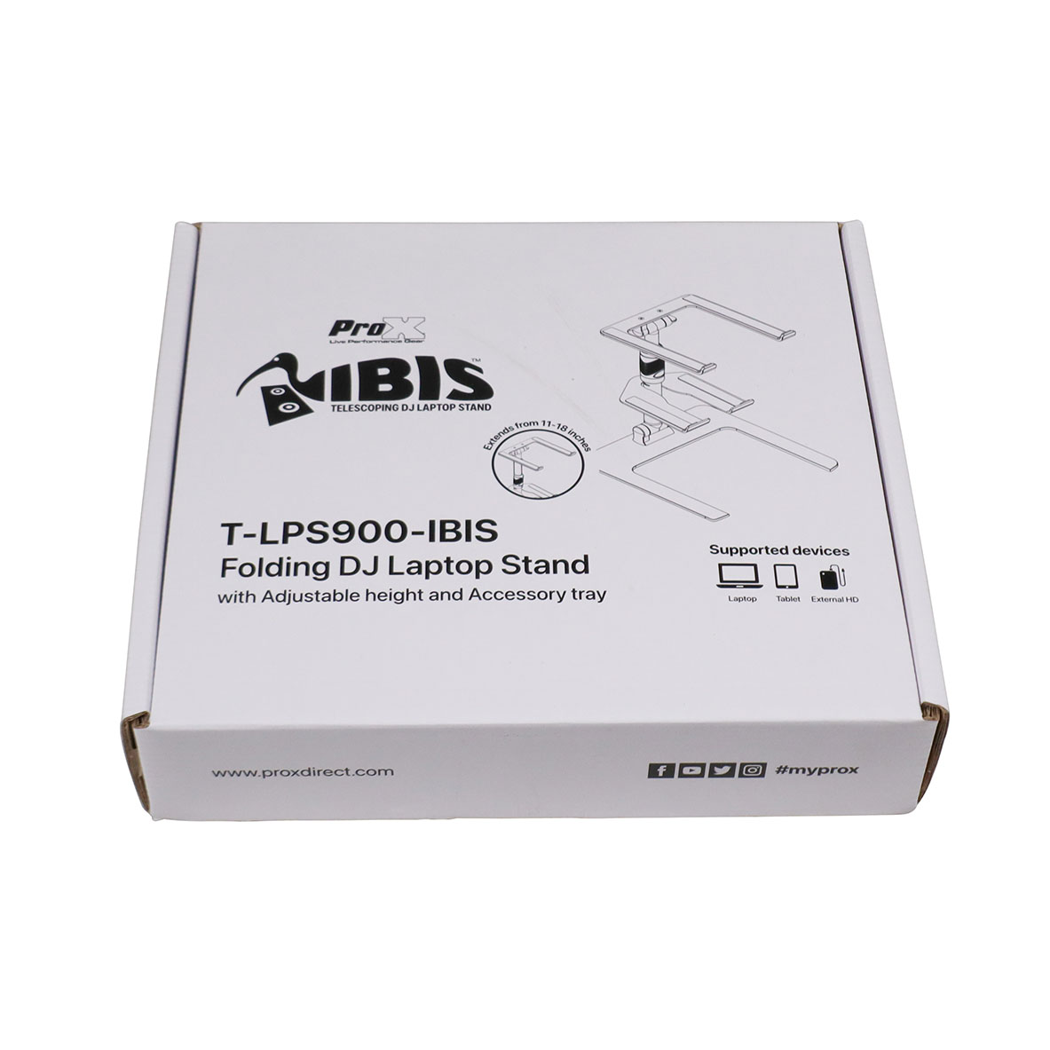 ProX T-LPS900BLK Folding DJ Laptop Stand with Adjustable Height Accessory Tray Carrying Bag - Black