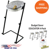 Panyard Jumbie Jam Steel Drum Educators 4-Pack - Metal Z-Floor Stands - Chrome Pans