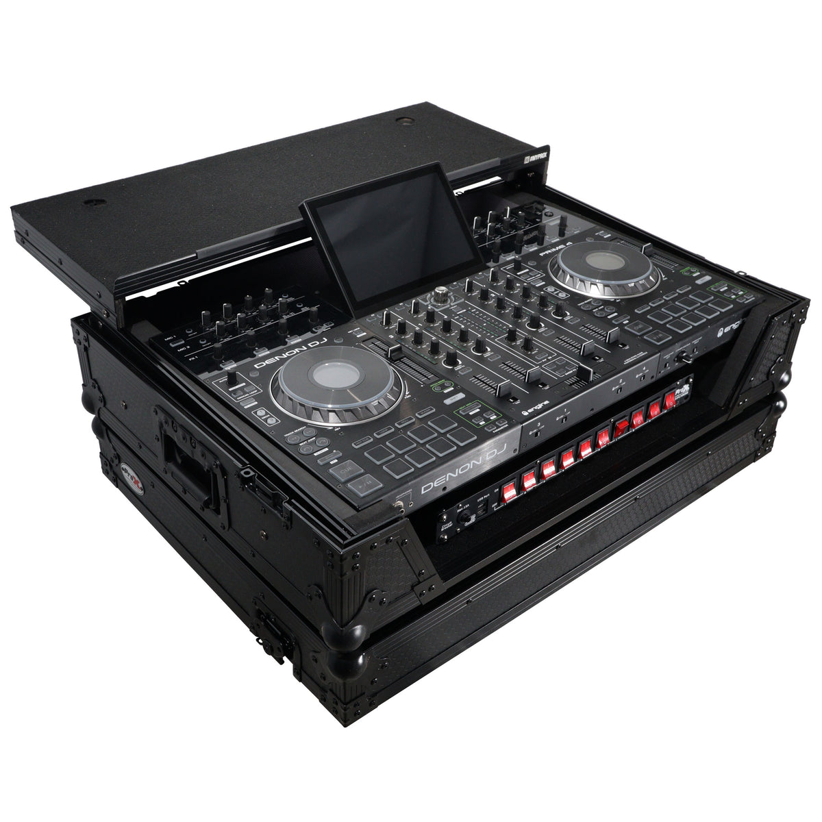 ProX XS-PRIME4WLTBL ATA Flight Case For Denon PRIME 4 G2/PRIME 4 MK2 DJ Controller with Laptop Shelf 1U Rack Space and Wheels - Black