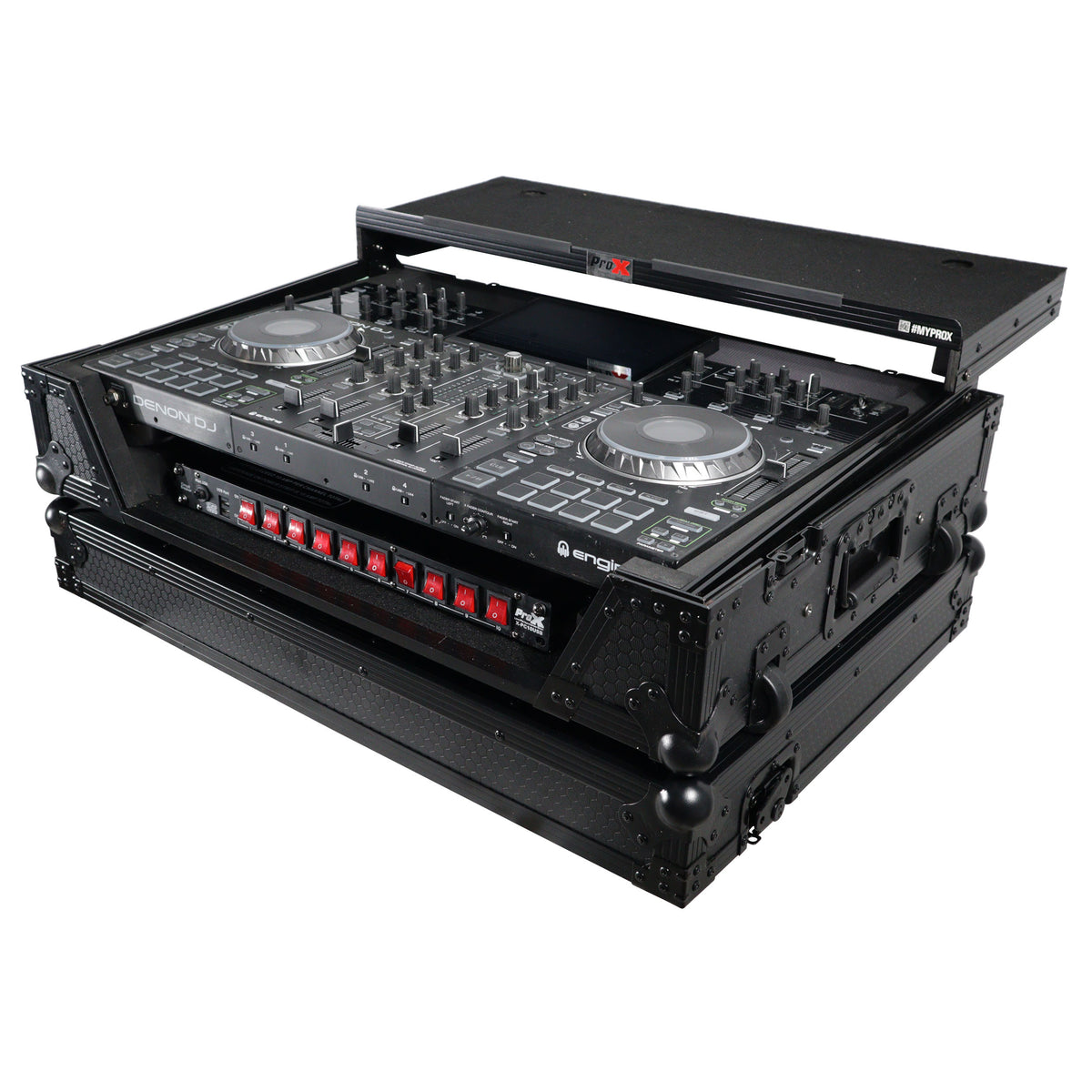 ProX XS-PRIME4WLTBL ATA Flight Case For Denon PRIME 4 G2/PRIME 4 MK2 DJ Controller with Laptop Shelf 1U Rack Space and Wheels - Black