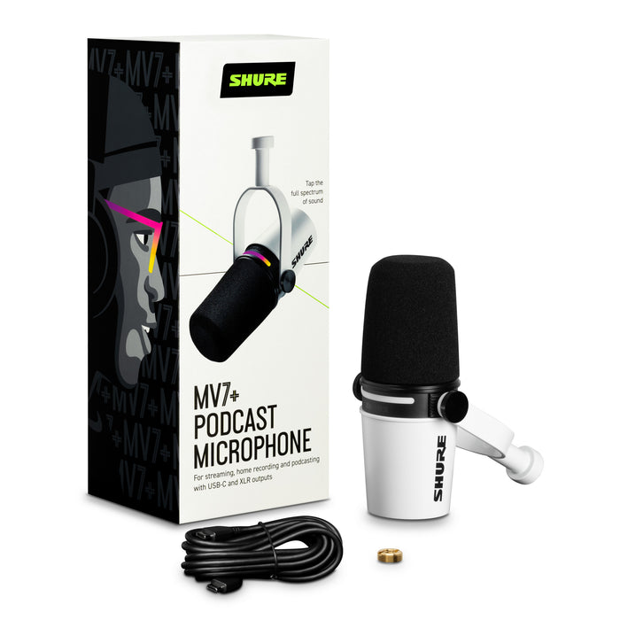 Shure MV7+ Podcasting and Streaming Microphone - White