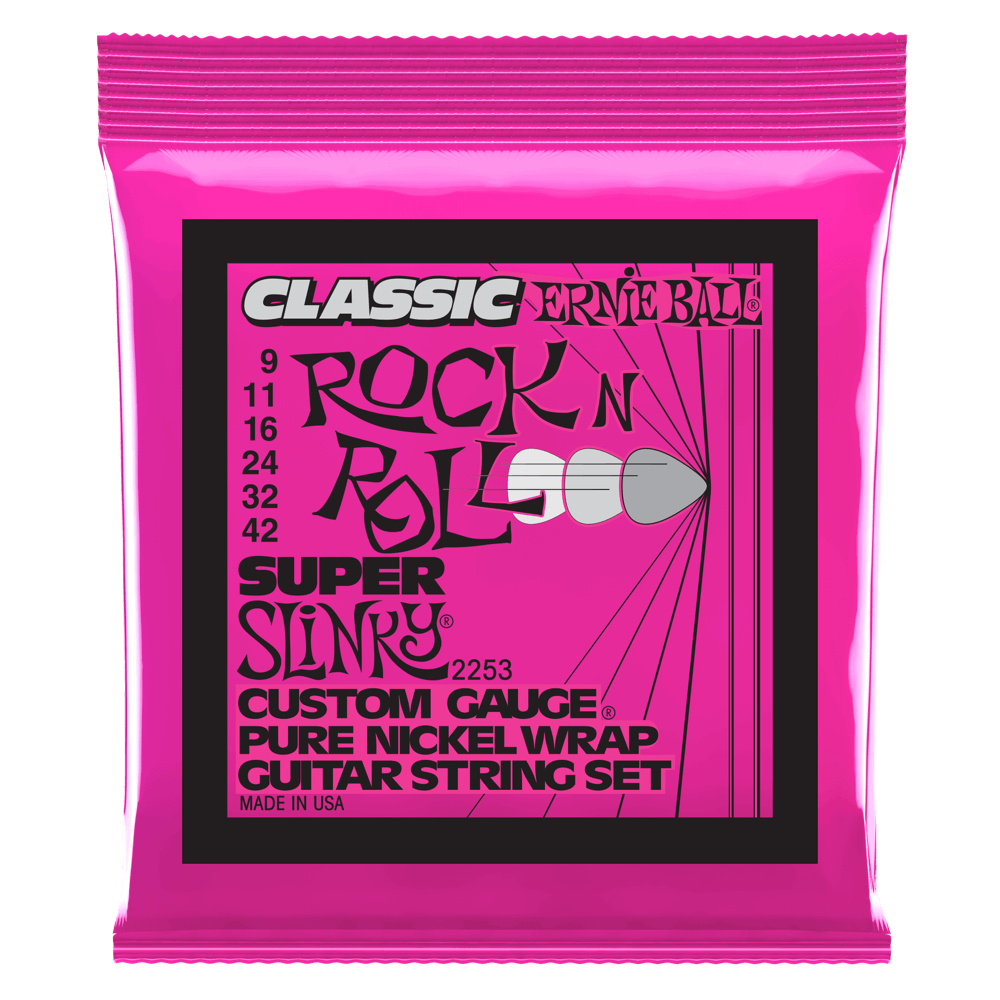 Ernie Ball Super Slinky Classic Rock N Roll Pure Nickel Wrap Electric Guitar Strings .09-.42