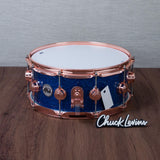DW 6 x 14-Inch Collector's Pure Oak Snare Drum - Blue Glass with Copper Hardware