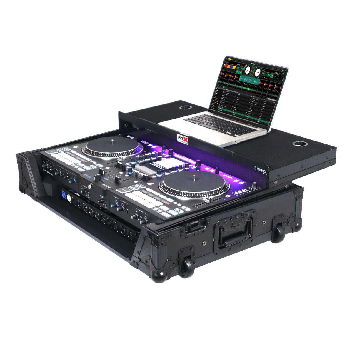 ProX XS-RANESYSONEWLTBLLED Flight Case For RANE SYSTEM ONE Dj Controller Sliding Laptop Shelf & Wheels - Black