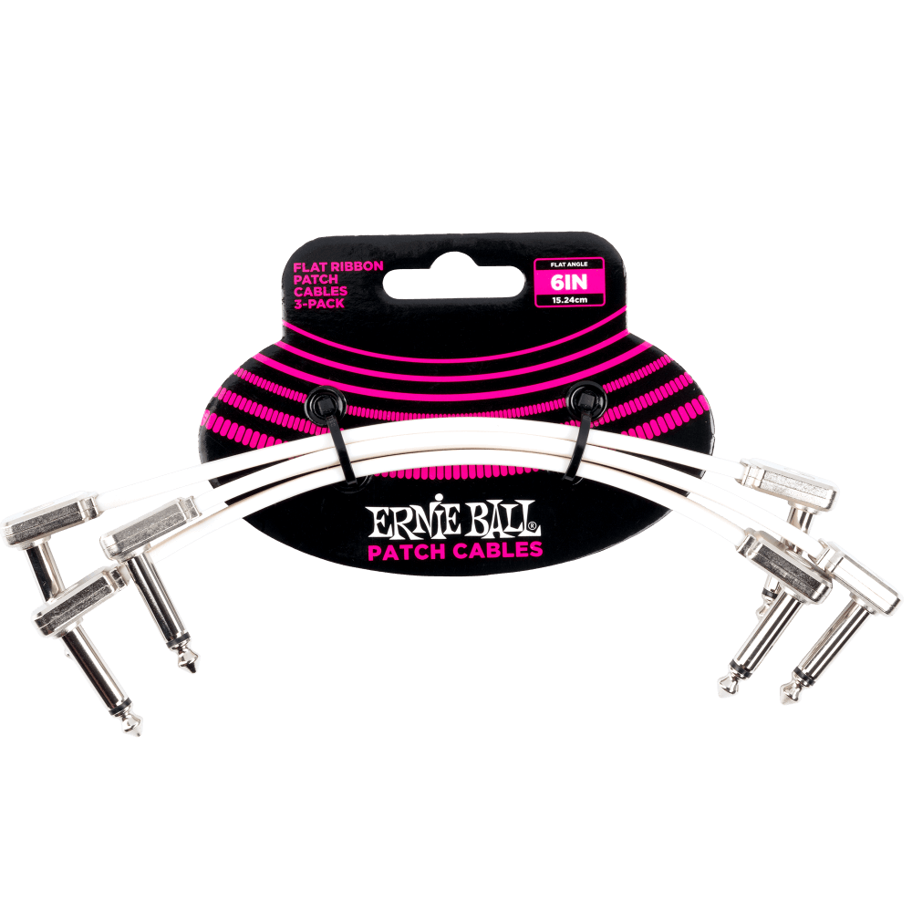 Ernie Ball 6 Inch Flat Ribbon Patch Cables - 3 Pack / White