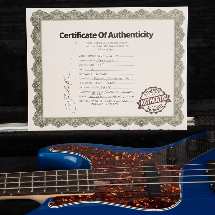 Brubaker JXB-4 Standard Bass Guitar - Blue Metallic - Display Model - Display Model