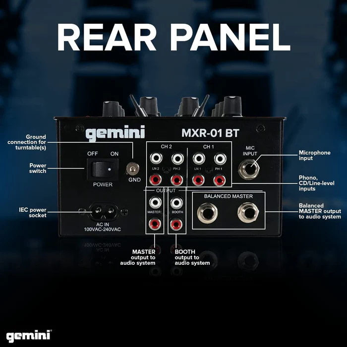 Gemini MXR-01BT 2-Channel Professional DJ Mixer with Bluetooth Input