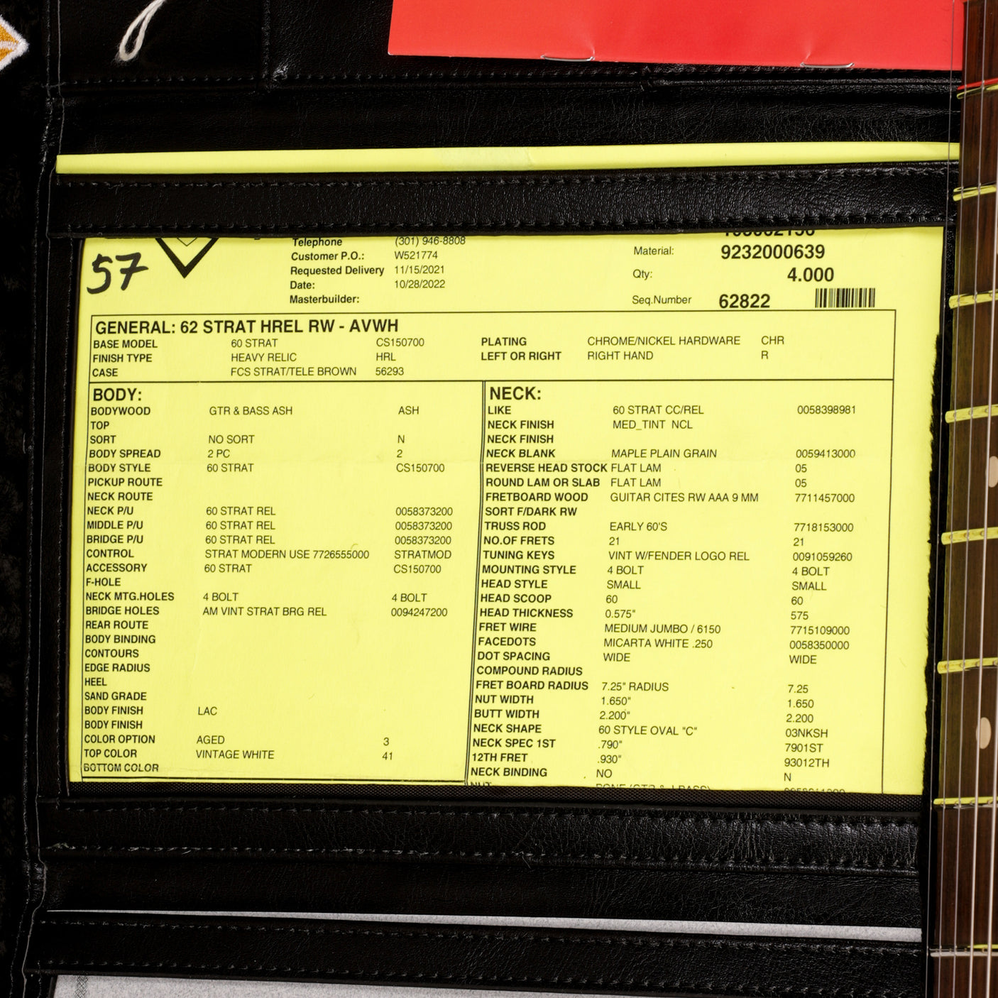 Fender Custom Shop 1962 Stratocaster Heavy Relic Guitar - Aged Vintage White - CHUCKSCLUSIVE - #R119465