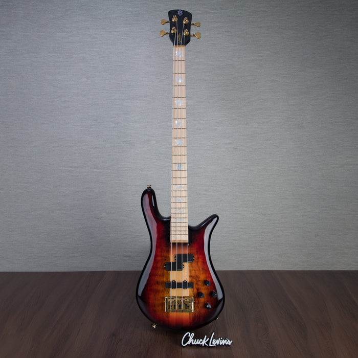 Spector Euro4LT Spalted Maple Bass Guitar - Fire Red Burst - CHUCKSCLUSIVE - #]C121SN 21113 - Display Model, Mint