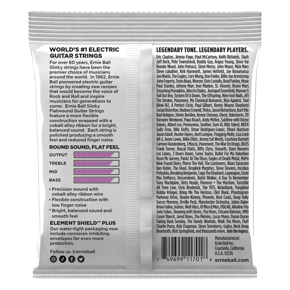 Ernie Ball 2590 Power Slinky Flatwound Electric Guitar Strings - .011-.048