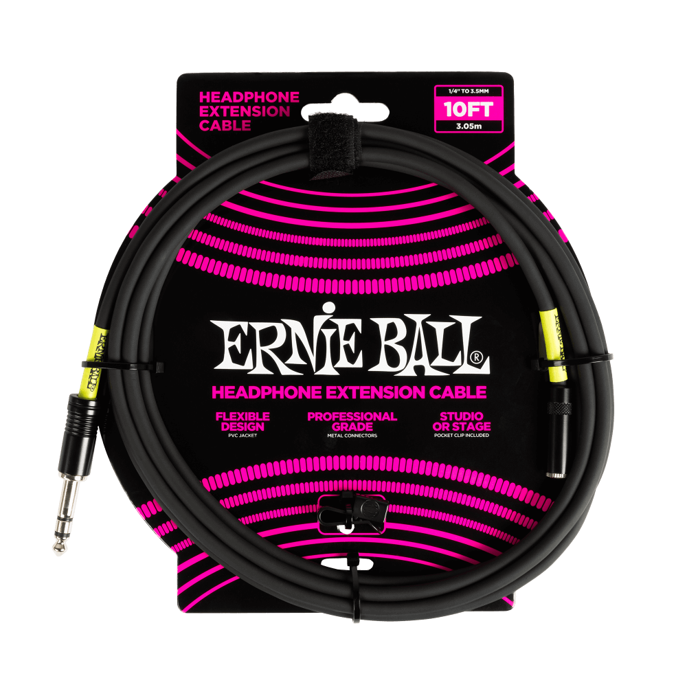 Ernie Ball P06411 Instrument and Headphone Combo Extension Cable 1/4 to 3.5mm 10-Foot - Black