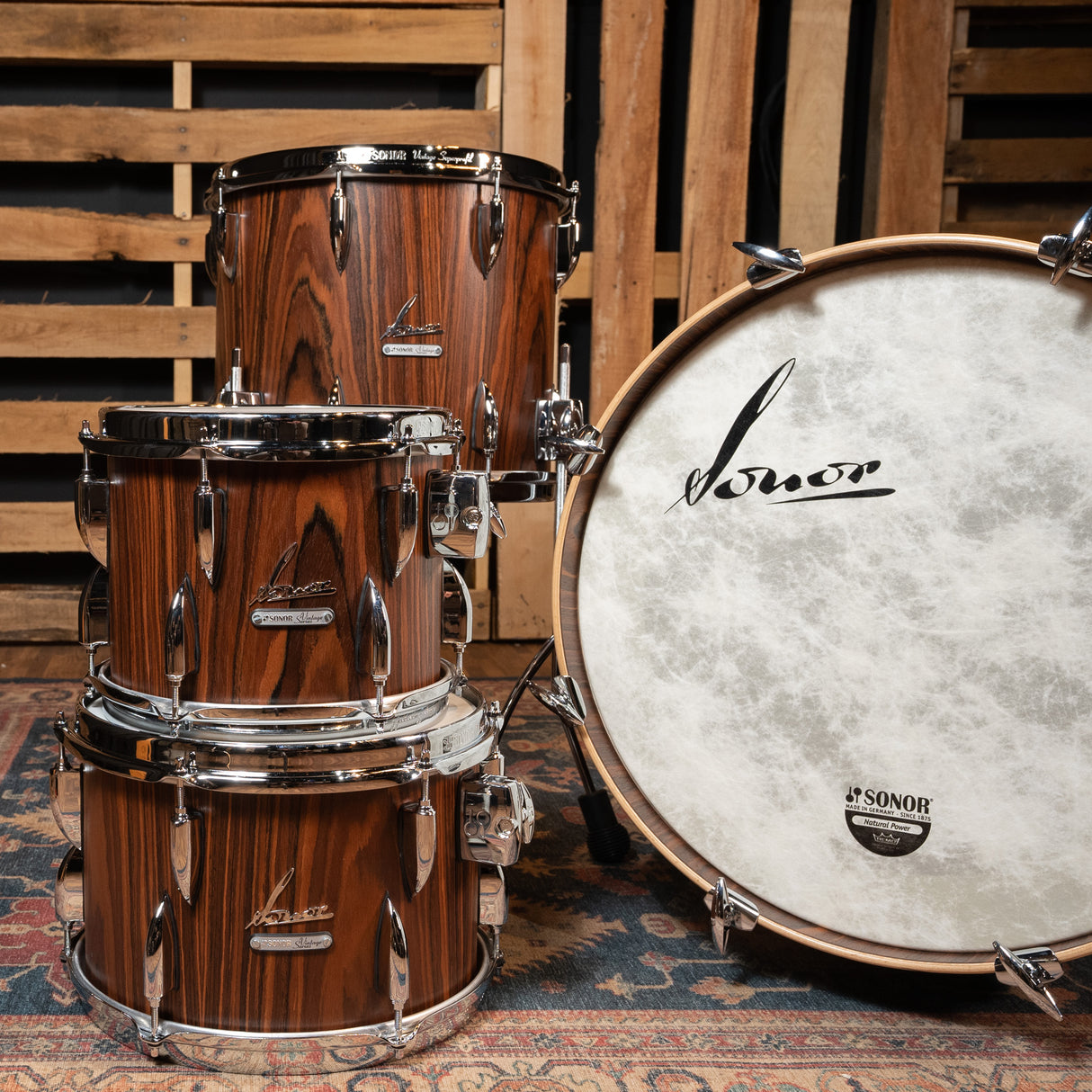 Sonor Vintage Series 4-Piece Shell Pack, 20-Inch Kick - Rosewood Semi Gloss