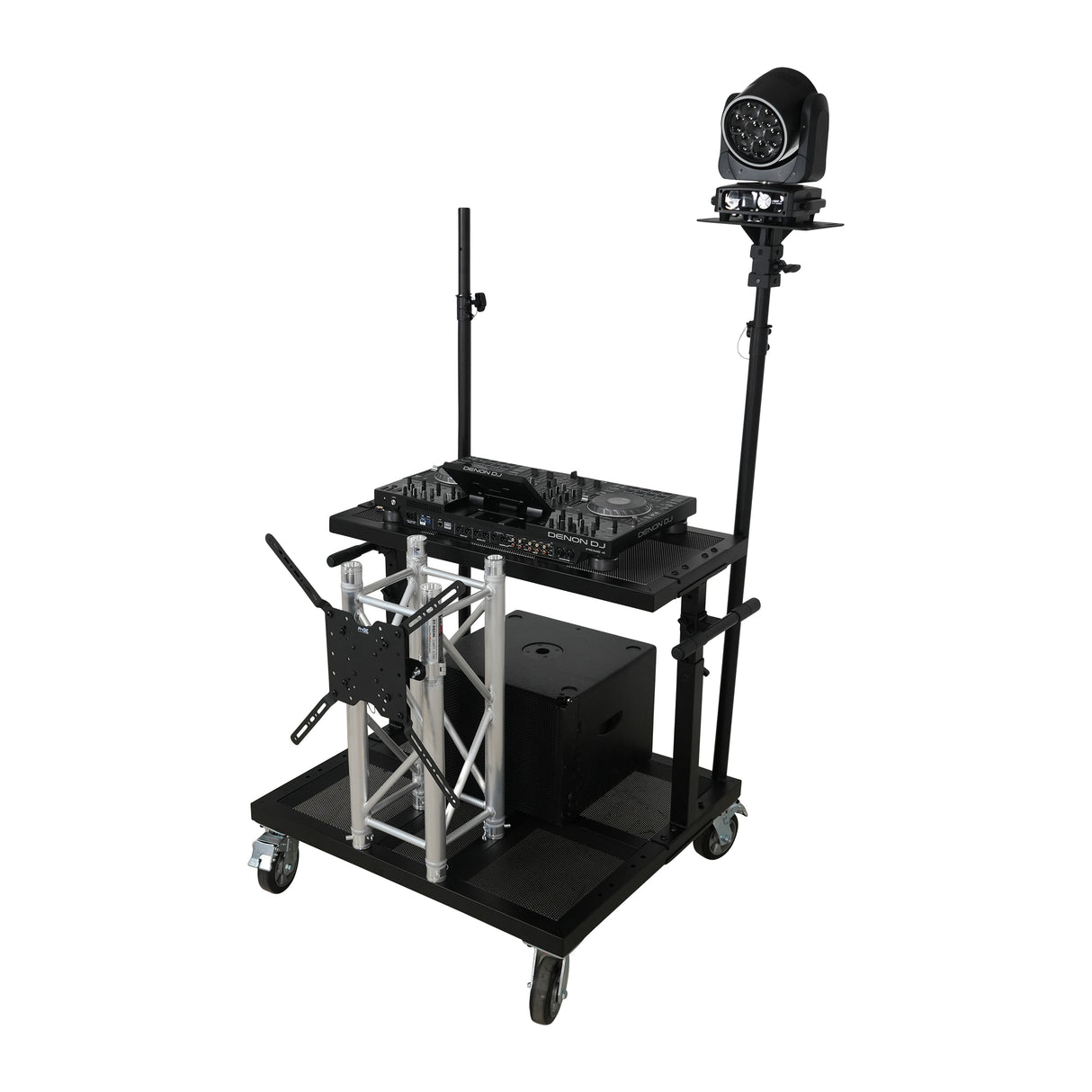 ProX X-BeatWagon Professional Mobile DJ Rolling Workstation with Adjustable Shelf