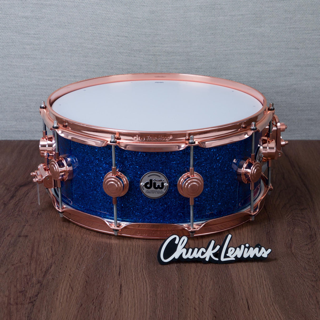 DW 6 x 14-Inch Collector's Pure Oak Snare Drum - Blue Glass with Copper Hardware