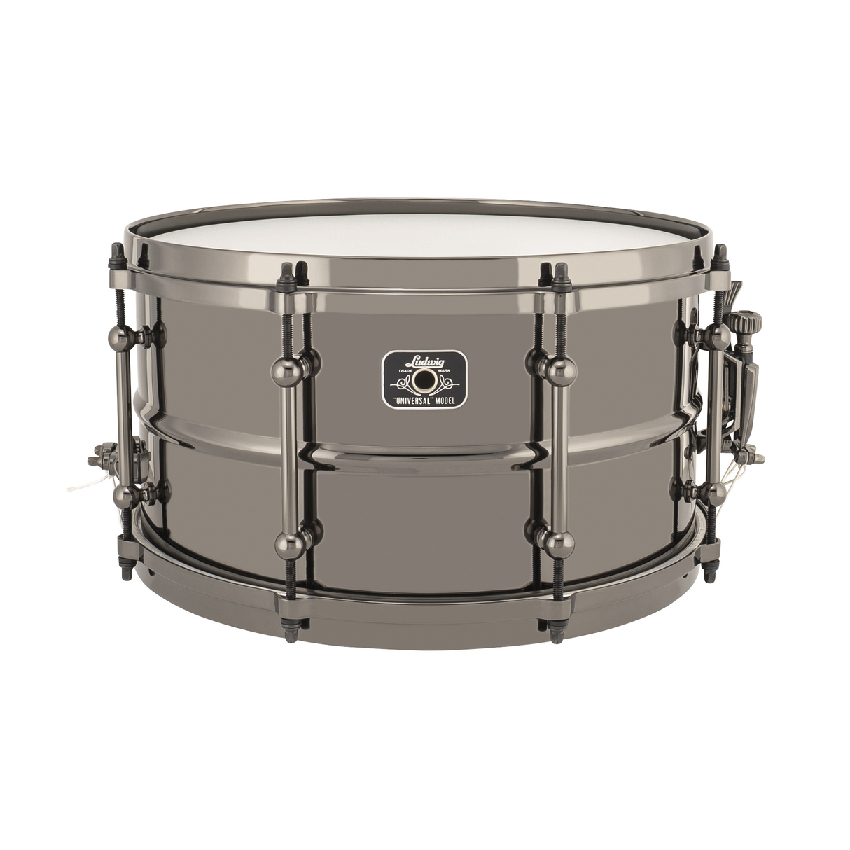 Ludwig Universal Metal 7x13 Brass Shell Snare Drum, Black Nickel Hoops