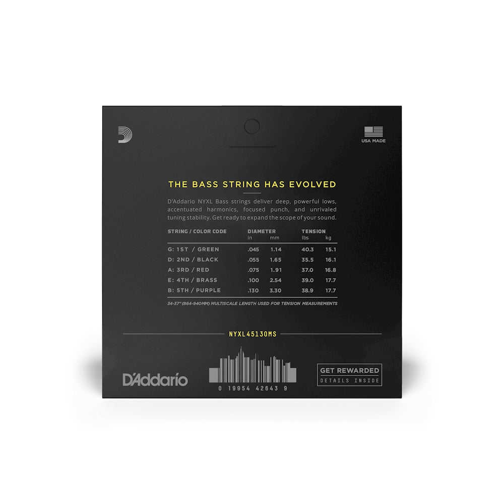D'Addario NYXL45130MS Regular Light Multiscale 5-String Fanned Fret Bass Strings