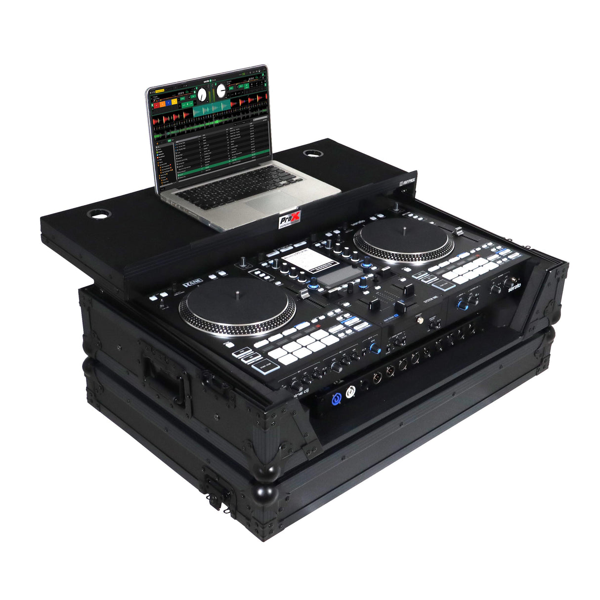ProX XS-RANESYSONEWLTBLLED Flight Case For RANE SYSTEM ONE Dj Controller Sliding Laptop Shelf & Wheels - Black