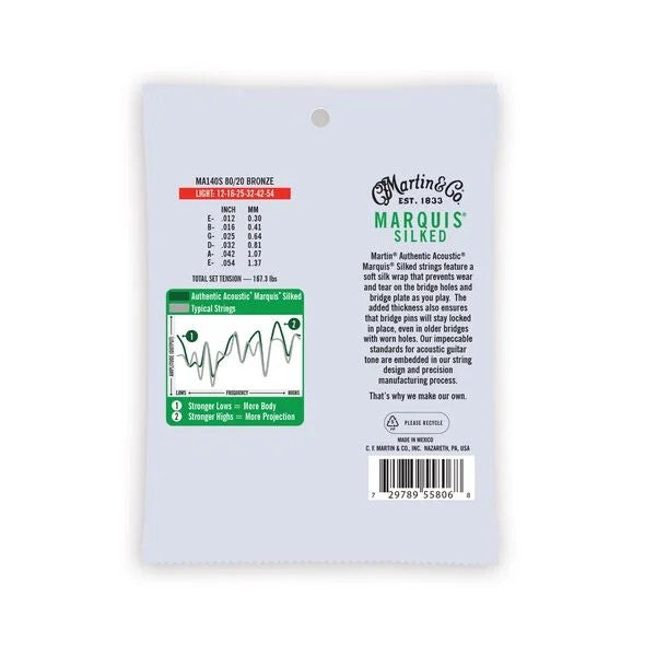 Martin Marquis Silked 80/20 Bronze Guitar Strings, Light (12-54)