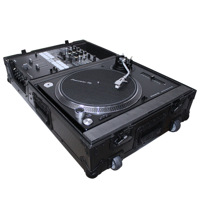 ProX XS-TMC1012WBL Flight Case for Single Turntable Battle Style for 10-12 Inch Mixer | Black on Black