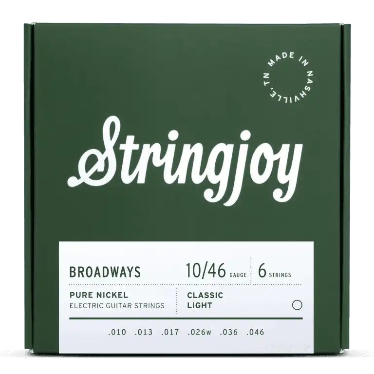 Stringjoy Broadways Pure Nickel Electric Guitar Strings - Classic Light Gauge (.010-.046)
