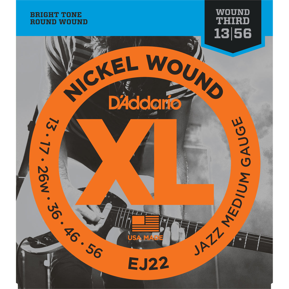 D'Addario EJ22 Nickel Wound Electric Guitar Strings Jazz Medium 13-56