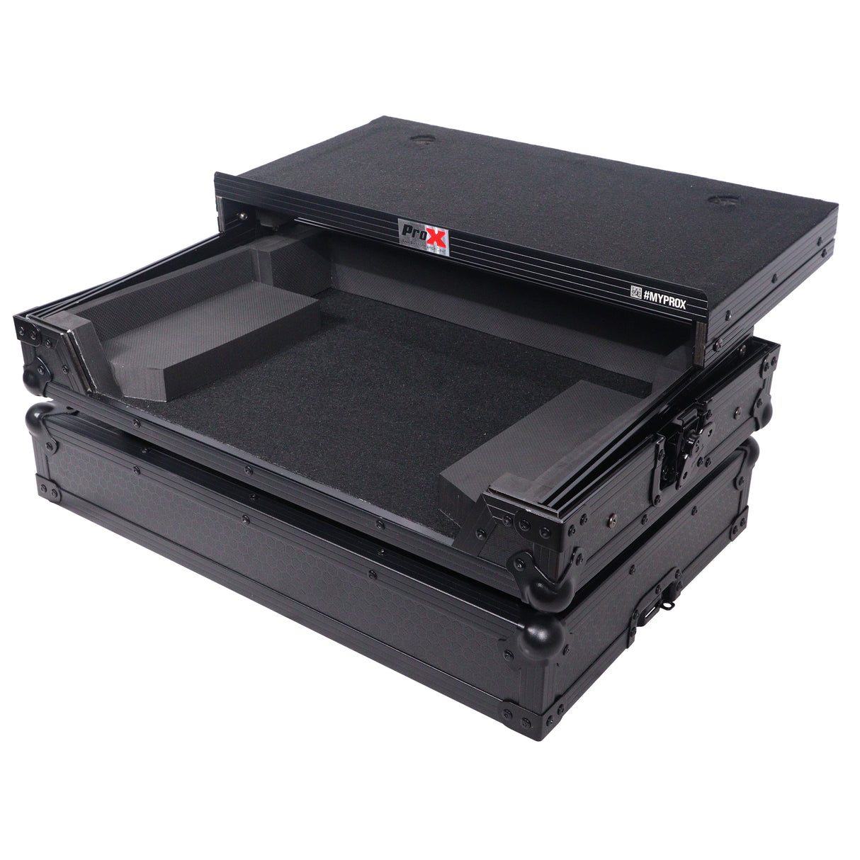 ProX XS-SCLIVE4LTBLATA Flight Style Road Case For Denon SC Live 4 Controller with Laptop Shelf RGB LED 1U Rack Space Black Finish