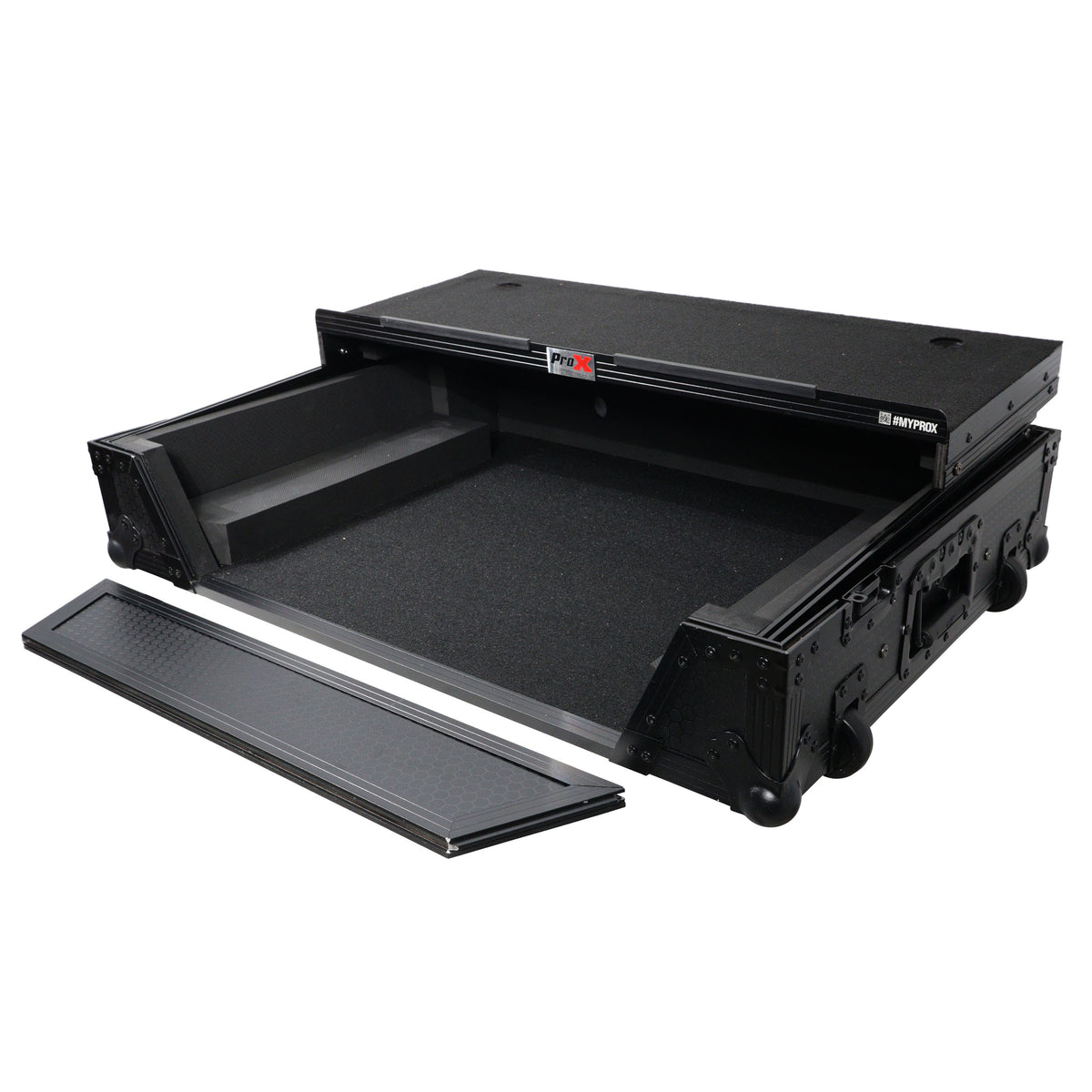 ProX XS-PRIME4WLTBL ATA Flight Case For Denon PRIME 4 G2/PRIME 4 MK2 DJ Controller with Laptop Shelf 1U Rack Space and Wheels - Black
