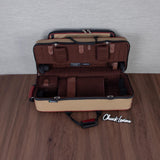 Marcus Bonna Gentleman's Bassoon Case - Beige/Ivory Leather, Wine Red Trim, Silver Metal Logo