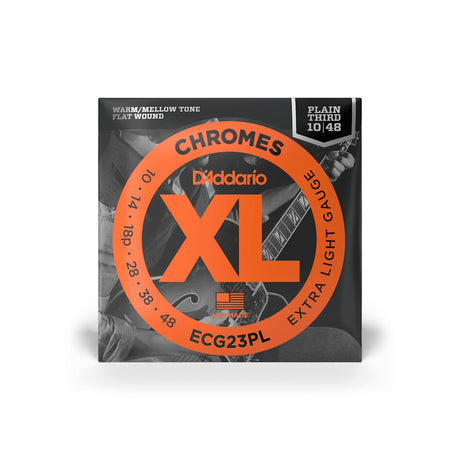 D'Addario ECG23PL 10-48 Extra Light Plain Third Flatwound Electric Guitar Strings