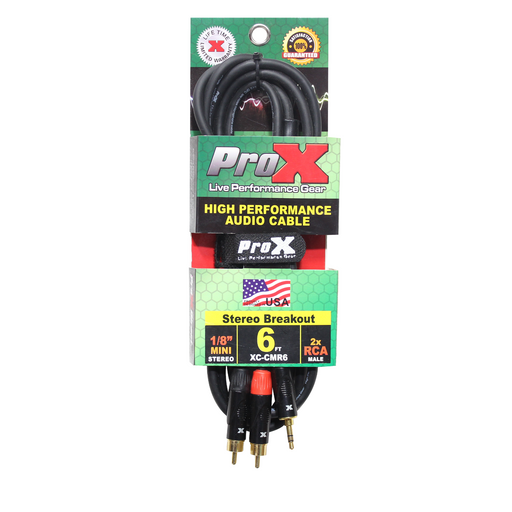 ProX XC-CMR6 6 Ft. Unbalanced 1/8" (3.5mm) Mini TRS-M to Dual RCA-M High Performance Audio Cable