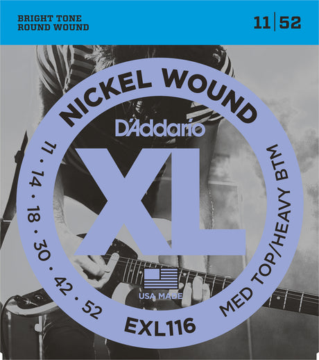 D'Addario EXL116 Nickel Wound Electric Guitar Strings - 011-.052, Medium Top/Heavy Bottom Gauge - New,Single Set