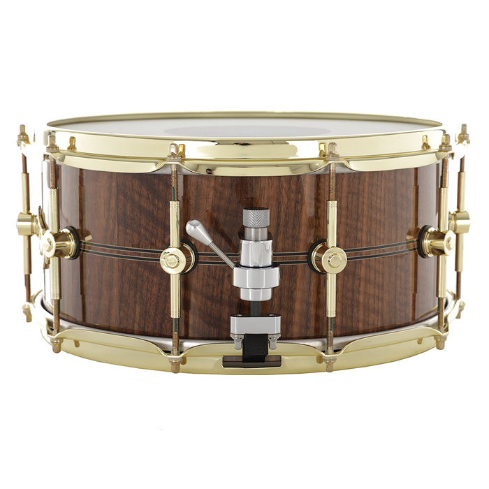 Hendrix Drums 14x6.5" Super Exotic Curly Walnut Snare Drum w/Double Ebony Inlay