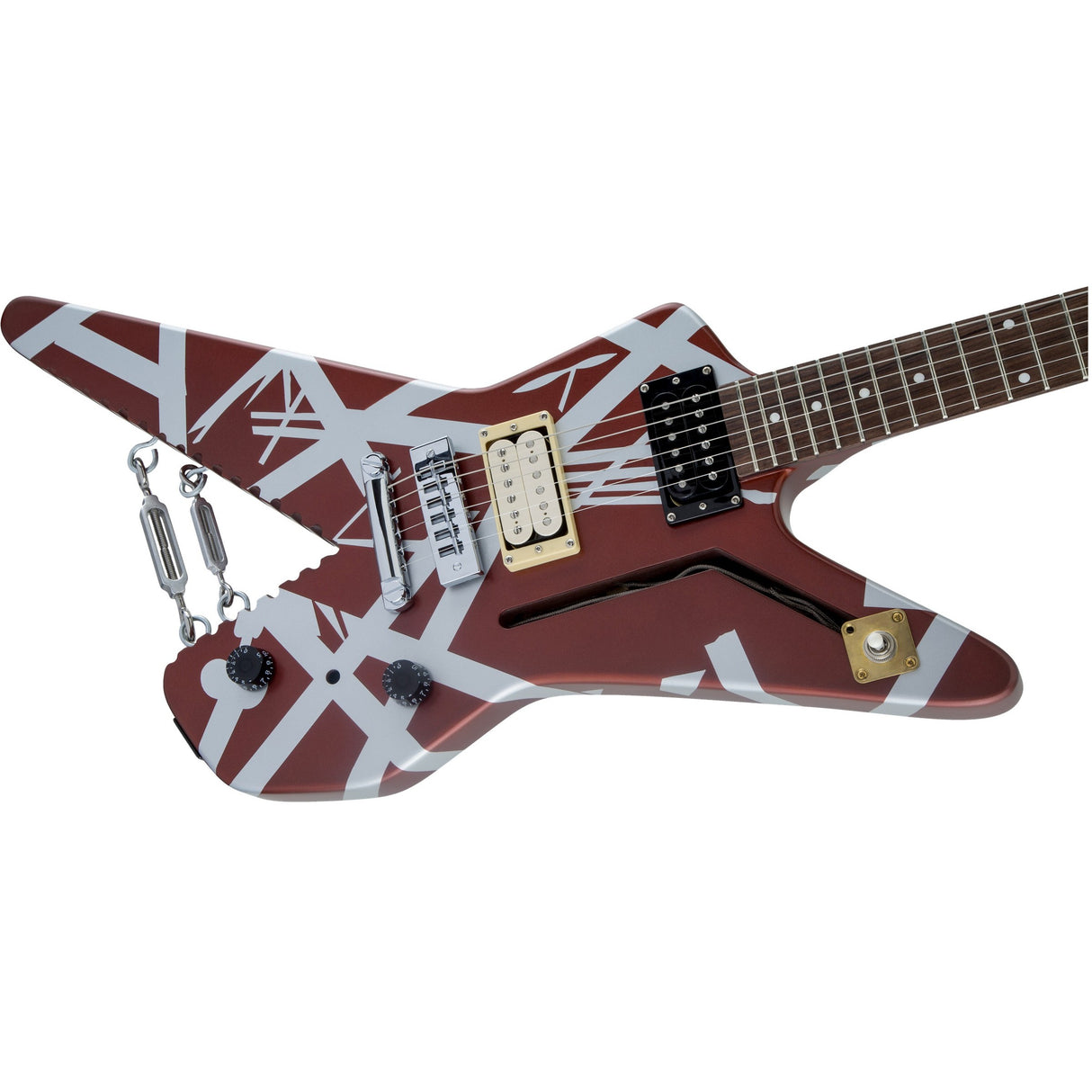 EVH Striped Series Shark Electric Guitar, Pao Ferro Fingerboard - Burgundy With Silver Stripes - New