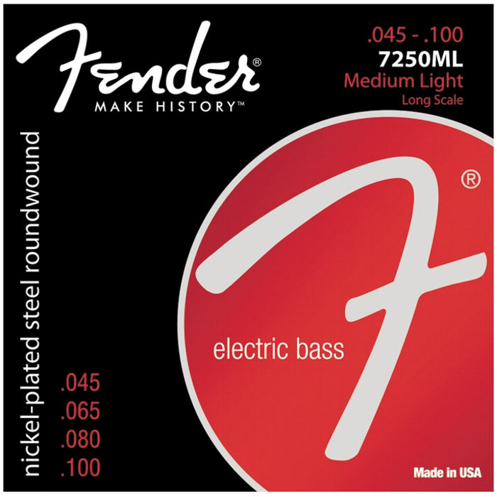 Fender 737250405 7250ML Nickelplated Steel Roundwound Electric Bass Strings, Light (45 - 100)